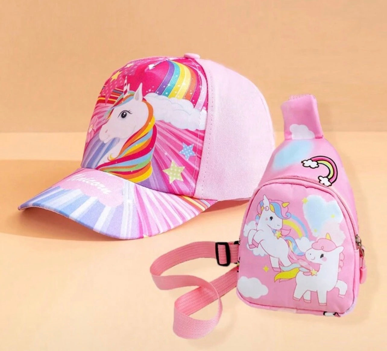 ENSEMBLE FILLES LICORNE CASQUETTE ET SACOCHE 2 PCES